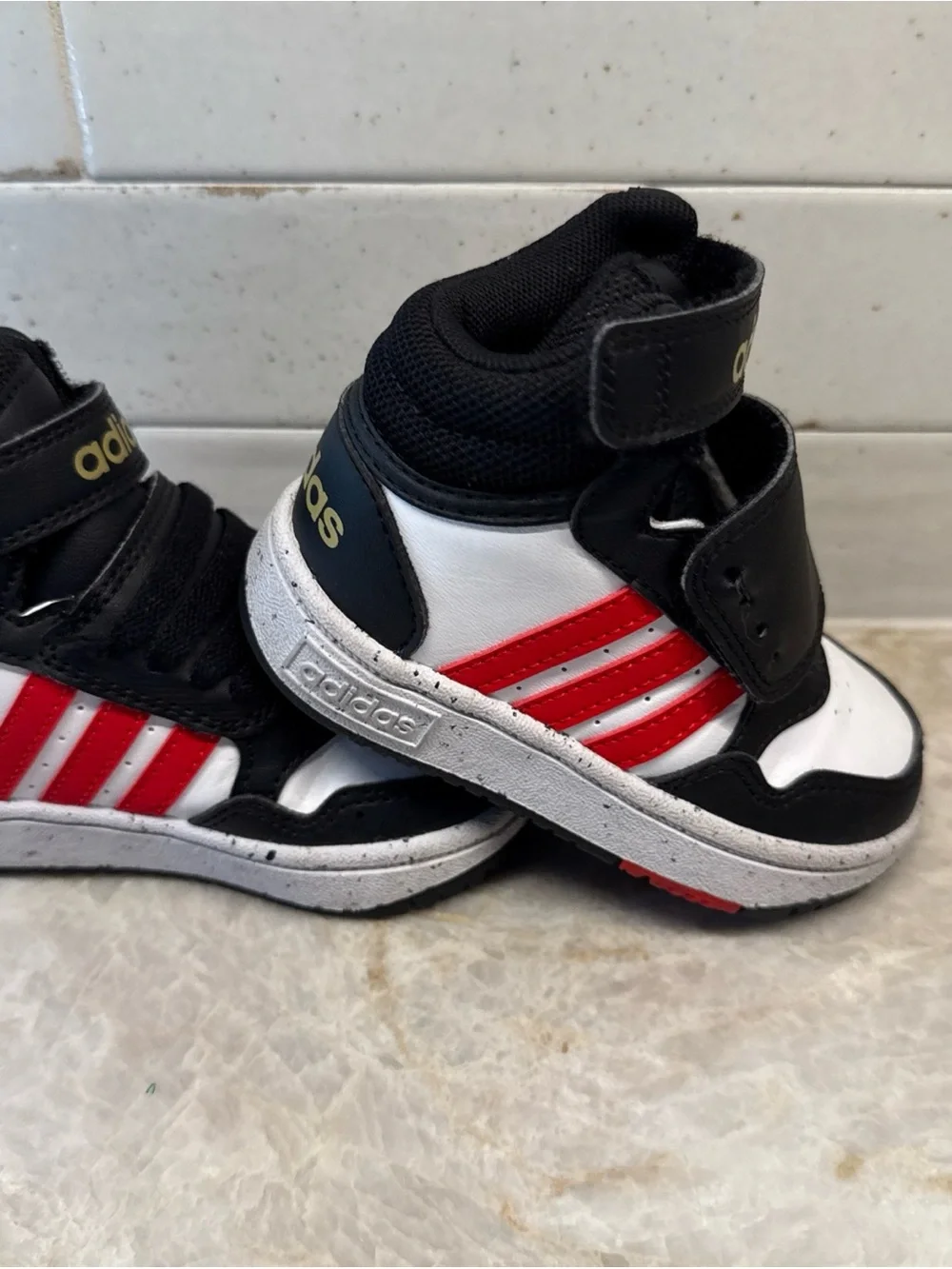 adidas Hoops 3.0 Mid Basketball Shoe Black White Unisex Toddler Size 6K